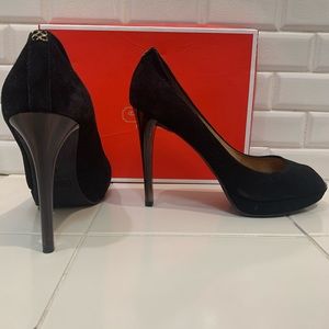 Coach Heels Black Velvet Stilettos wood lacquer